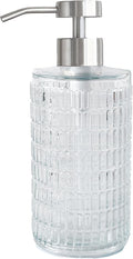 Lunestella Elegant Glass Hand Soap Dispenser with Stainless Steel Pump, for Bathroom and Kitchen, Rust Proof, 17oz (Silver)