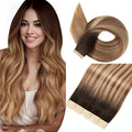 Tape in Hair Extensions Human Hair Chestnut Brown to Mixed Dirty Blonde 22 Inch 20Pcs Tape Ins for Women Straight Invisible Seamless Remy