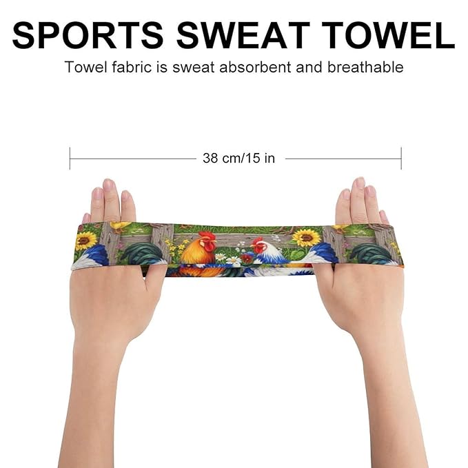 Headbands for Men & Women Chicken Rooster Garden Flowers Painting Floral Sweat Headband Non Slip Sweatband Sports Running Cycling Yoga Basketball Workout Football Training