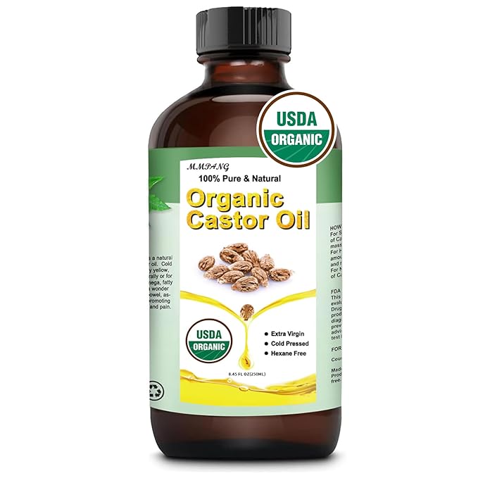 Organic Castor Oil for Lashes Grow, Caster Oils Brow with USDA Certified 100% Pure Natural Glass Bottle, Cold Pressed, Hexane Free. Castor Oil for Hair Growth, Thicker Fuller Brows,8oz