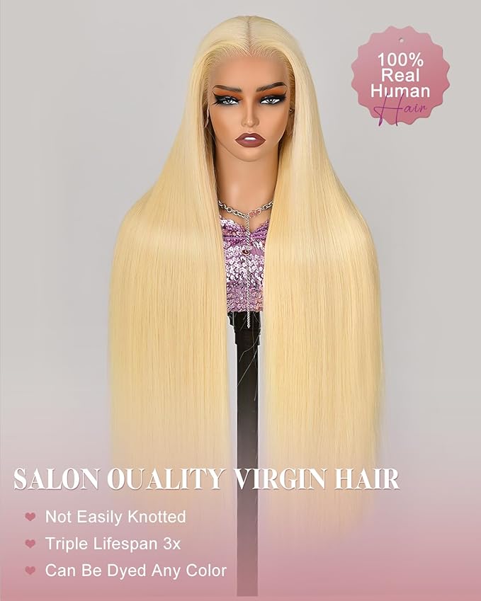 Alididi 613 13x6 Lace Front Wig Human Hair 20 Inch 180 Density Blonde Wig Human Hair Straight 100% Real Human Hair True Length Random Dyeing No Tangle No Shedding No synthetics Triple Lifespan 3x