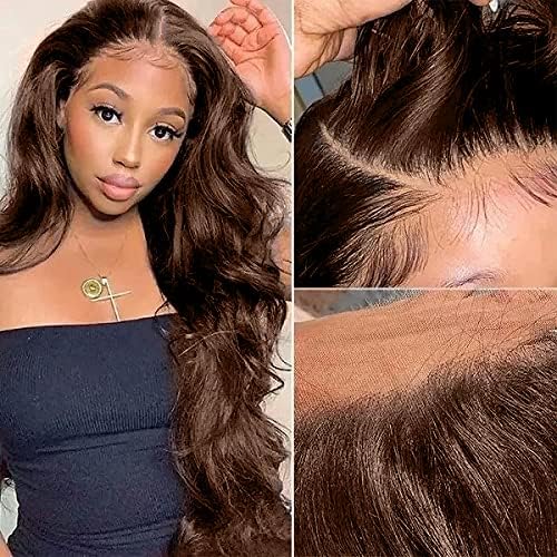 200% Density 13x4 Auburn Brown Body Wave Lace FrontWigs Chestnut Brown Colored Human HairWigs For WomenHD Transparent Lace FrontWig Human Hairwith Baby Hair 20Inch