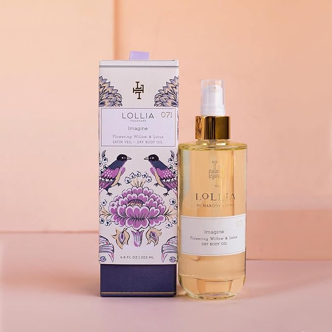 LOLLIA Imagine Dry Body Oil, 6.8 Fl. Oz. – Flowering Willow & Lotus – Women’s, Scented, Moisturizing, Dry Body Oil for Women, For All Skin Types
