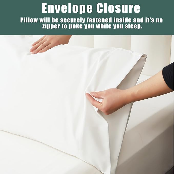 TELUS Pillow Cases King Size 2 Pack, Bamboo Rayon Cooling Pillowcases with Envelope Closure, Cool Breathable Pillow Case for Hot Sleepers & Night Sweats, 20x36 inches, White