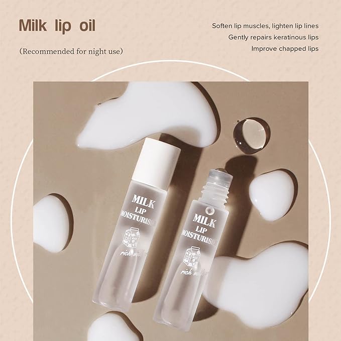 Hydrating Oil, 2pcs Roll On Hydrating Lip Gloss, 5ml Moisturizing Lip Balm Cocoa Bean Milk Lip Oil Hydrating Nourishing Day Night Repair