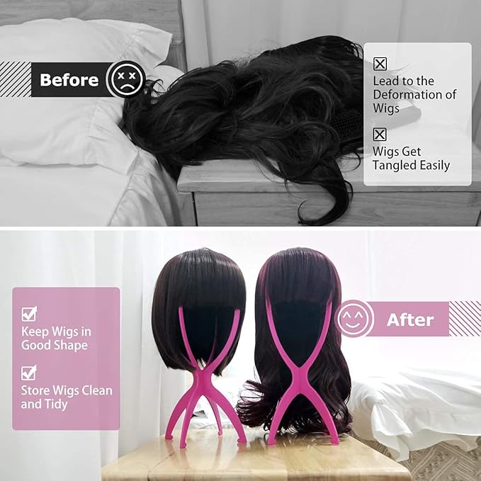 Dreamlover Short Wig Stands, Portable Collapsible Wig Dryer for Travel, Hot Pink, 2 Packs