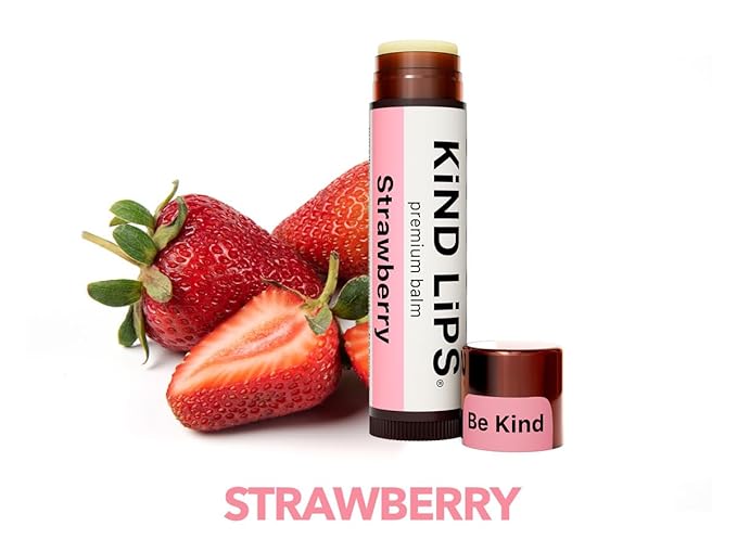 Kind Lips Lip Balm - Nourishing & Moisturizing Lip Care for Dry Lips with Shea Butter, Beeswax & Vitamin E | Strawberry Flavor | 0.15 Oz (Pack of 3)