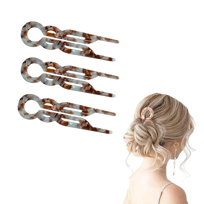 Prestige French Hair Pins, Acetate Leopard Print Hair Pin for Women,Suitable for All Hair Types (BlueBrown-D-3PCS)