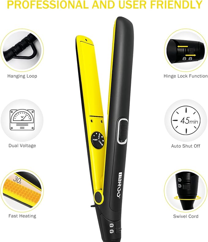 IBROO Ceramic Hair Straightener, 15% Plus Long 1 inch Tourmaline Curling Straightening Iron, Keratin Coated Straight Iron, Max 450℉ Flat Irons for Black Women Hair, Dual Voltage 110v-220v for Travel