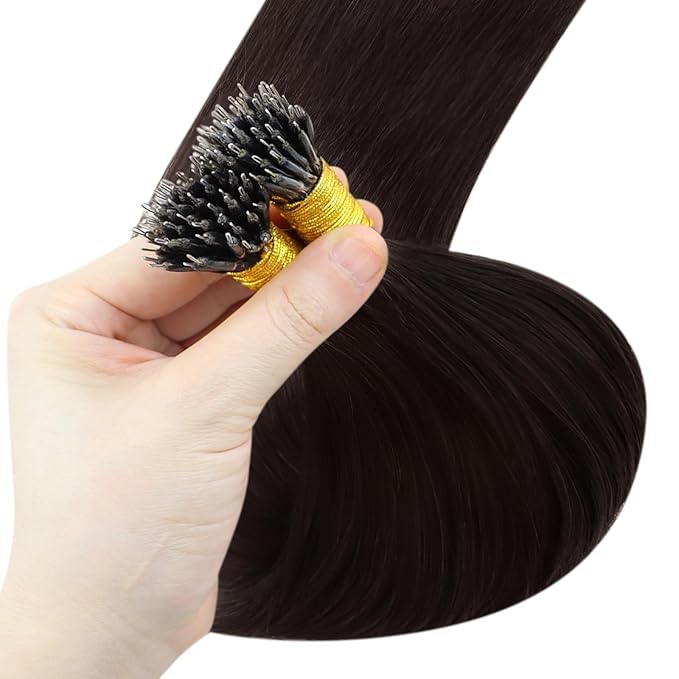 YoungSee Nano Beads Hair Extensions Dark Brown 26 Inch Nano Ring Hair Extensions Human Hair Brown Nano-Tip Hair Extension Real Human Hair Browns Nanobead Hair Extension for Long Hair 50s 50g