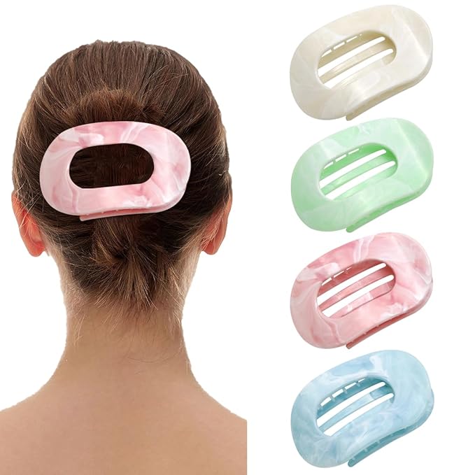 Flat Hair Claw Clips for Women,Matte Medium Hair Clips for Thick & Thin Hair- Comfortable Everyday Use for Office, Yoga, Party & Casual Styling (4PCS F)