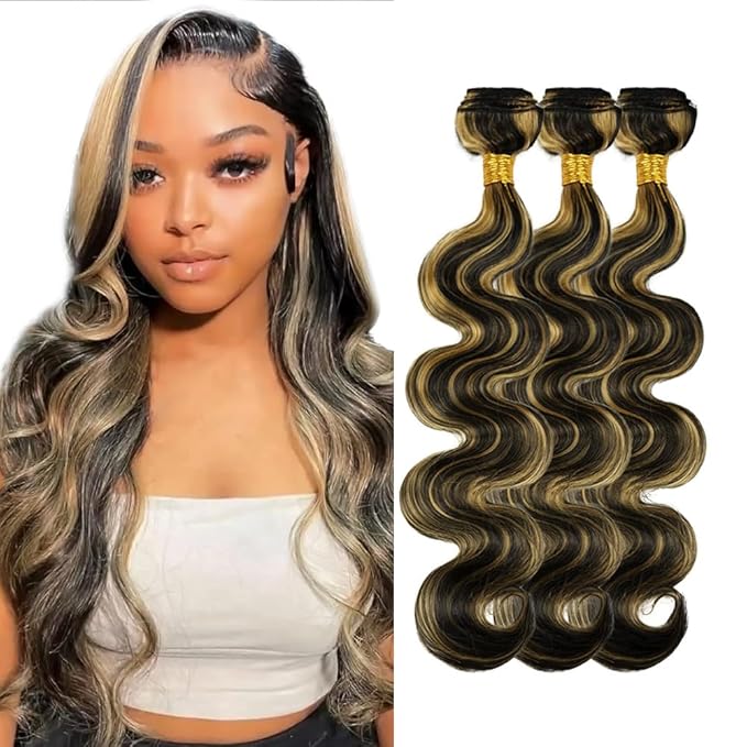 Highlight Human Hair Bundles P1B/27 Body Wave Bundle Same Length 3 Bundles 22 22 22 Inch Niegmeag Double Weft Virgin Remy Blonde Body Wave Bundle