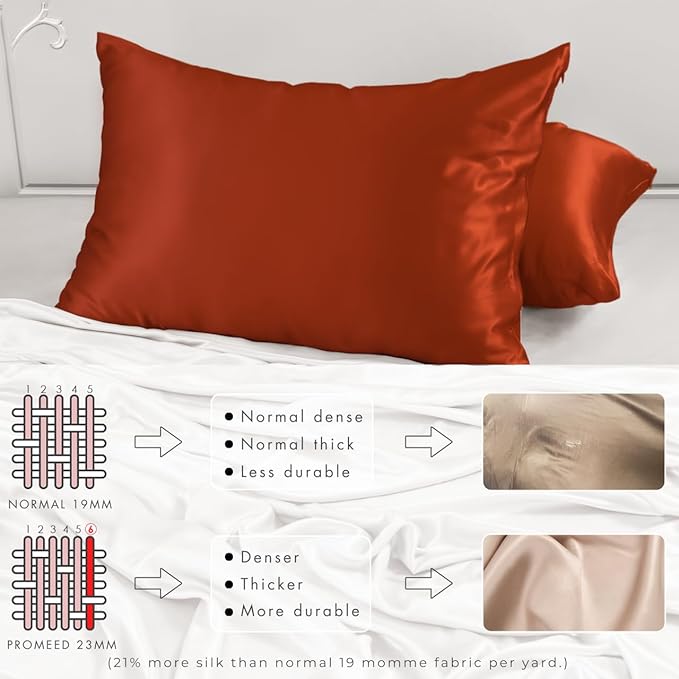 PROMEED 23 Momme Silk Pillowcase for Hair and Skin, Both Sides Upgraded Grade 6A+ Mulberry Silk Pillow Case with Zipper, Cooling Pillow Cases for Hot Sleepers (Queen 20"x30", Dusk)