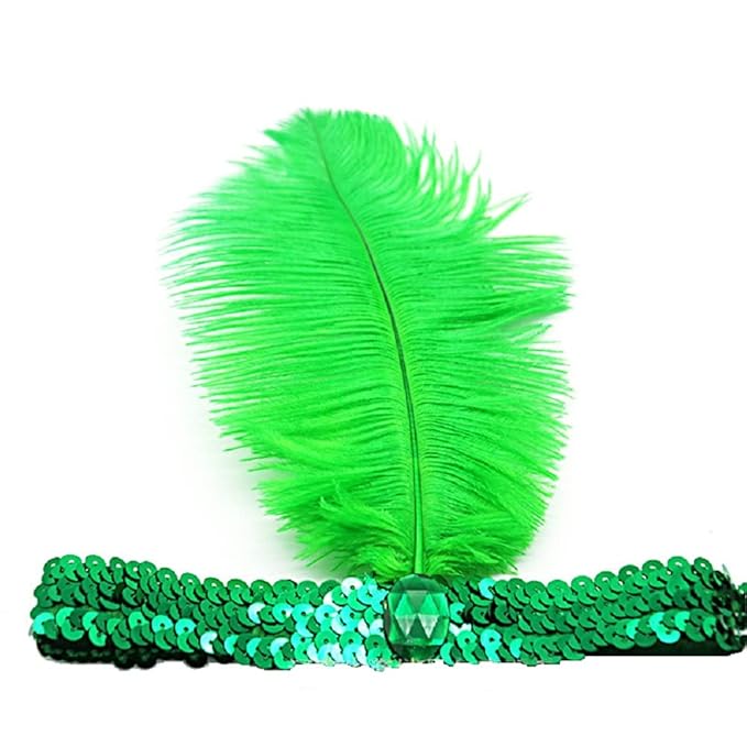 Carnival hair accessories purple and green Sequins Feather Headpiece 1920s Party Feather Headband