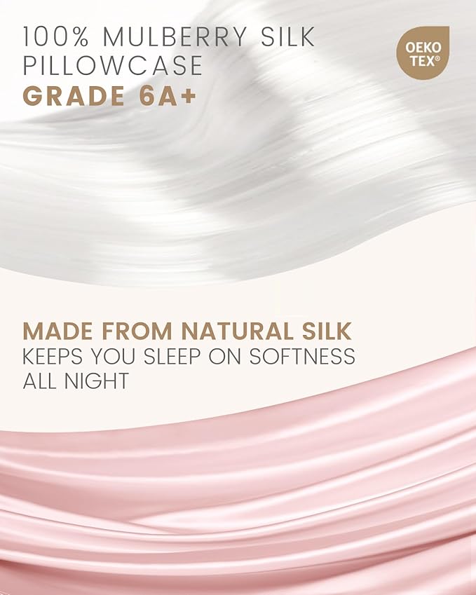 THXSILK 100% Mulberry Silk Pillowcase for Hair and Skin, Concealed Zipper, Both Sides Grade 6A+ Silk, Organic Silk Pillowcase Standard Size 20x26 inches, 1PC, Light Pink
