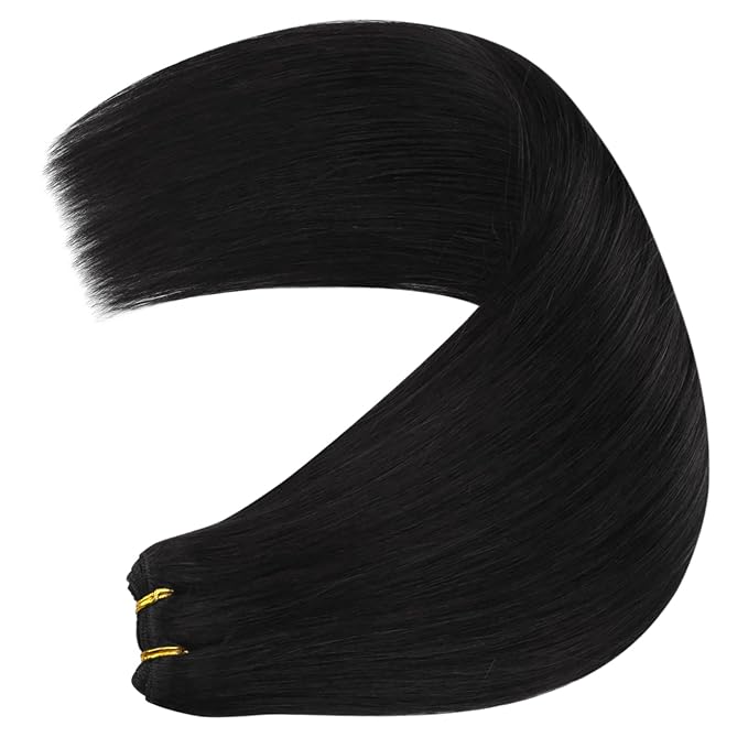 YoungSee 22 inch Human Hair Weft Extensions Black Weft Hair Extensions Real Human Hair Long Straight Sew in Hair Extensions Jet Black Remy Hair Bundle One Piece 100G