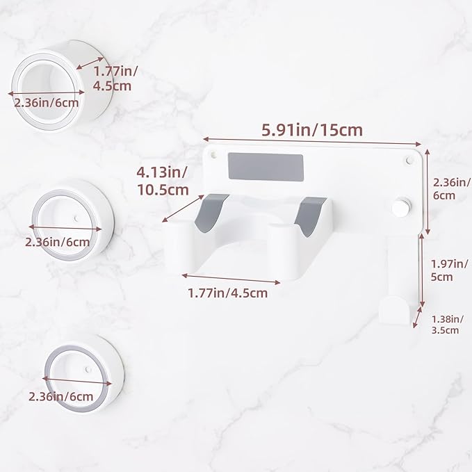 Dyson Hair Dryer Holder, Wall Mounted Aluminum Alloy Hair Dryer Wall Mount for Supersonic/Nural, Dyson Blow Dryer Holder with 3 Magnetic Rings for Salon & Bathroom White UEMUSI