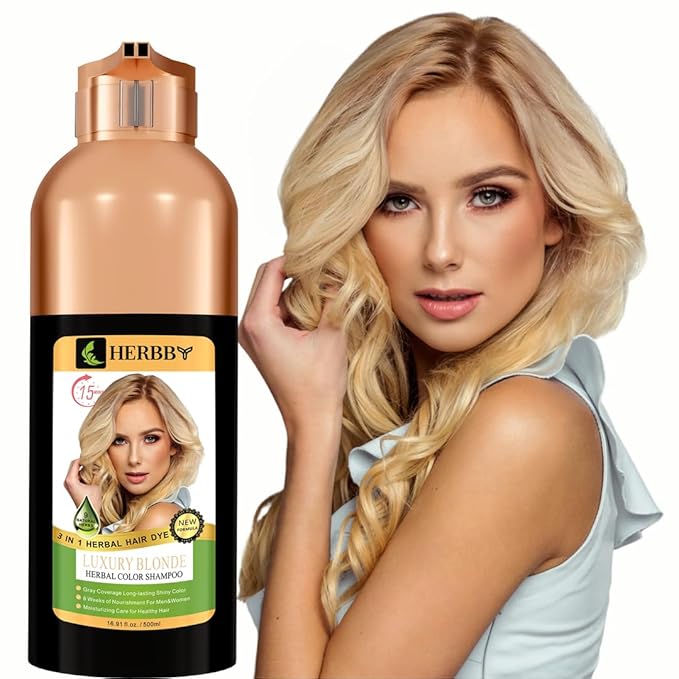 Hair Color Shampoo for Gray Hair Coverage&Color Transform with 9 Herbal Extracts –Long Lasting(6-8 Weeks),Shiny,Evenly Colored,Instant Hair Dye Shampoo&Conditioner,500 Ml (LUXURY BLONDE COLOR)