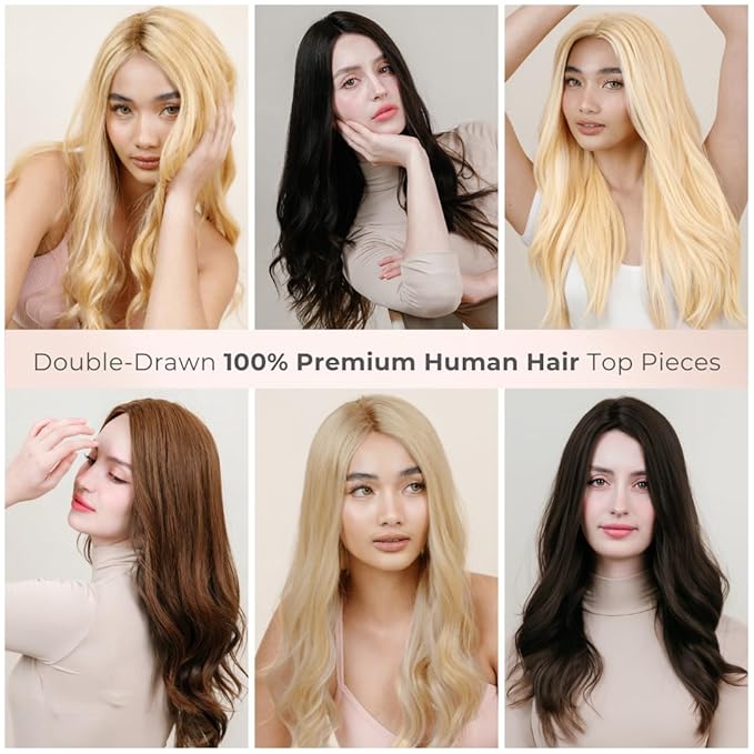 Katalaeya Hair 100% Human Hair Topper - Aurora Crown Double-Drawn Remy Clip-In Mono Base Top Piece for Women with Thinning Hair, Alopecia & Chemo Hair Loss (8R120)