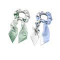 Green Bamboo Print Satin Hair Ties No Damage Long Hair 2 Pcs Floral Blue Knotted Bow Hair Scrunchies Elastic Scarf Scrunchies for Women Girls
