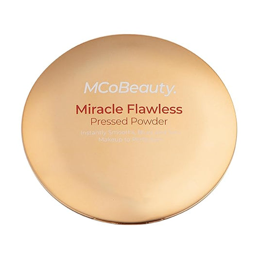 MCoBeauty Miracle Flawless Pressed Powder, Natural Medium Shade, Oil-Control, Soft-Focus Finish with Hydrating Rose Flower Extract & Sweet Almond Oil, Vegan, Cruelty Free Cosmetics