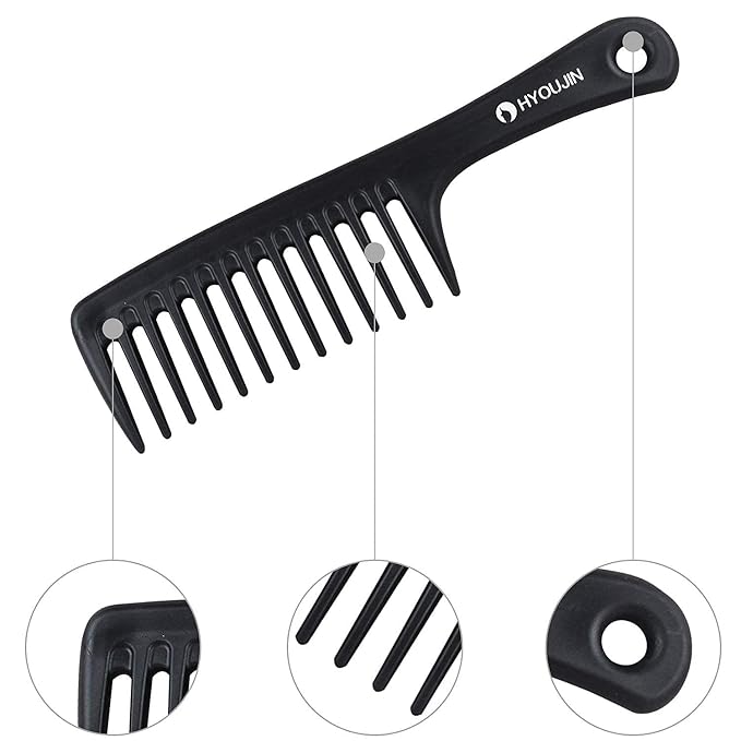 HYOUJIN Black Large Wide Tooth Detangler Paddle Brush - Best Styling Comb for Curly, Wet, Long Hair