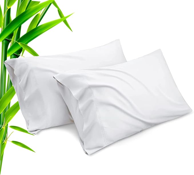 TELUS White Pillow Cases Queen Size 2 Pack, Bamboo Rayon Cooling Pillowcases with Envelope Closure, Cool & Breathable Pillow Cover for Hot Sleepers and Night Sweats, 20x30 inches