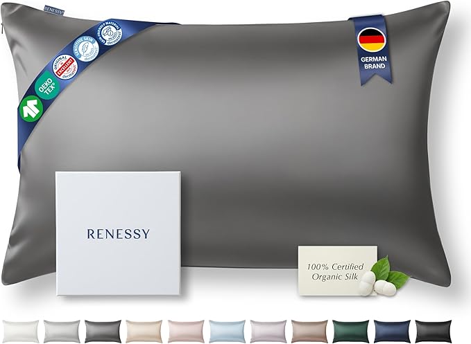 Premium Silk Pillowcase 100% Organic Mulberry Silk, 22 Momme, Grade 6A - Oeko-Tex Certified in Germany - Luxury for Hair & Skin, 1 Piece (King Size 20x36 Inches, Graphite Grey)