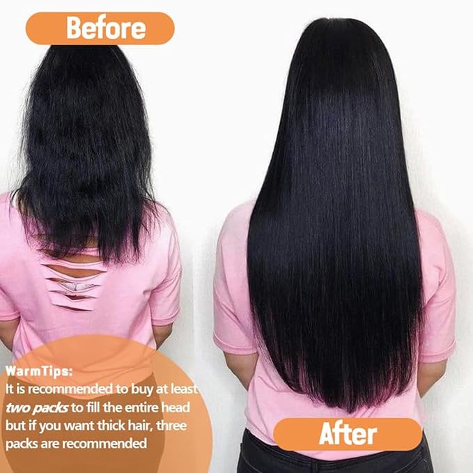 Straight Clip in Hair Extensions Real Human Hair 8Pcs Remy Human hair Clip ins for Women, Natural Soft Silk Straight Human Hair 120g 16inch #1B Natural Black