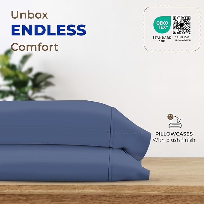 THREAD SPREAD 100% Egyptian Cotton Pillow Cases King - 1000 Thread Count Pillow Cases King Size Set of 2, Cooling & Breathable Extra Long Staple Sateen Weave Cotton Pillow Covers for Bed - Deep Blue