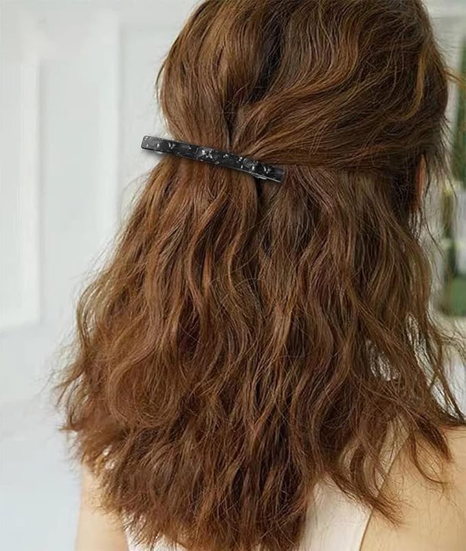 Long French Barrettes for Women Thin Thick Hair - Large 4 Inch Hair Clips Ponytail Clamp - Stylish Hair Accessories - 3Pcs (Black, Brown, Green)