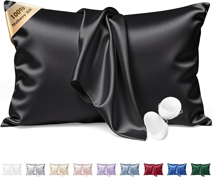 Silk Pillow Cases King Size 100% Mulberry Silk Pillowcase for Hair & Skin 22 Momme Both Sided Grade 6A Silk Cooling Soft Breathable 20 x 36 Inches with Hidden Zipper 1PC, Black