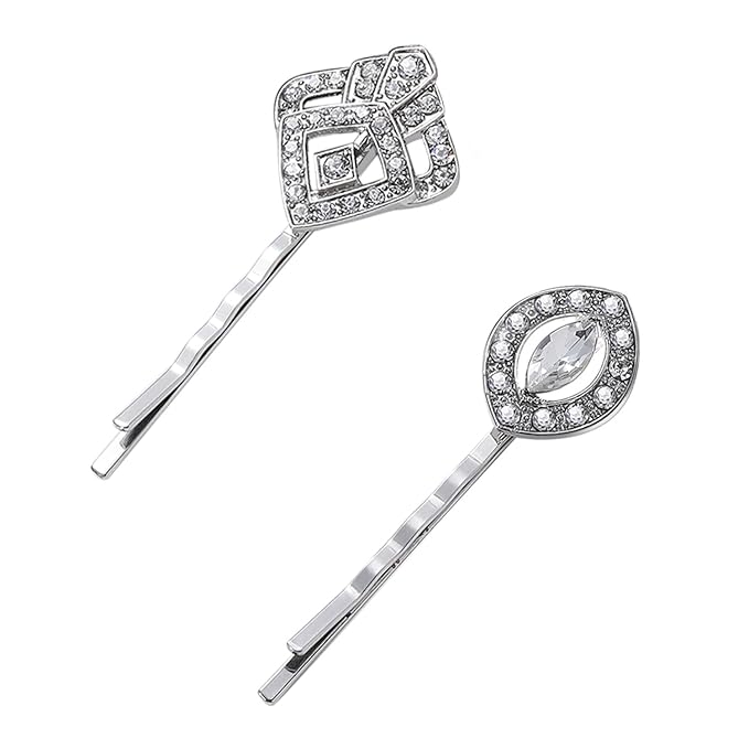 BABEYOND Vintage Hair Pins Clips for Women 1920s Crystal Rhinestone Feather Hair Pins Great Gatsby Hair Piece (A-Silver)