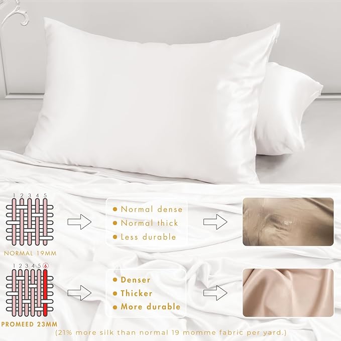 PROMEED 23 Momme Silk Pillowcase 2 Pack Toddler/Travel Size with Free Laundry Bag, Highest Grade 6A+ 100% Mulberry Silk Pillow Case Set of 2, Zipper (Toddler/Travel 13"x18", White)