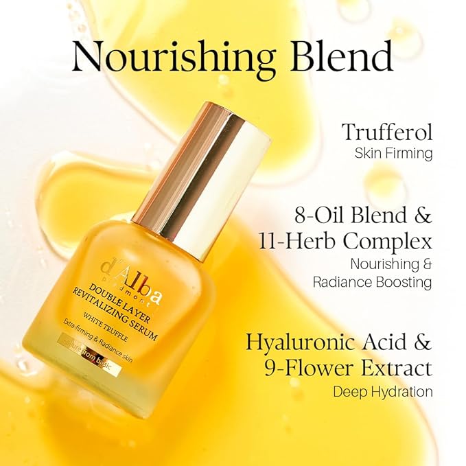 d'alba Piedmont Italian White Truffle Double Layer Revitalizing Serum, 100hr Hydration, Hyaluronic Acid and Centella Asiatica, Skin Firming and Tightening, Long-lasting Korean Skin Care (1.01 fl.oz)