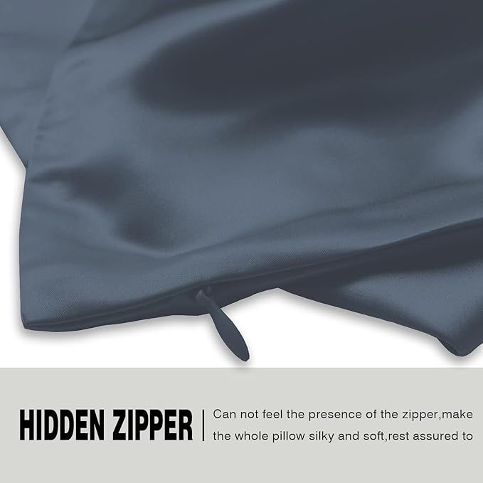 Silk Pillow Cases 2 Pack Soft Breathable and Sliky Standard Size Pillow Cases Set of 2,Natural Mulberry Satin Silk Pillowcase with Hidden Zipper for Hair and Skin (Space Grey,20"X 26",2pcs)