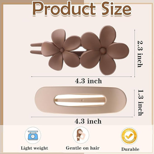 5 PCS Flat Hair Clips, Medium Lay Flat Claw Clips for Women Girls, 2 Styles Stylish Matte Non-slip Hair Claws for Thick Thin Hair(Brown&White)