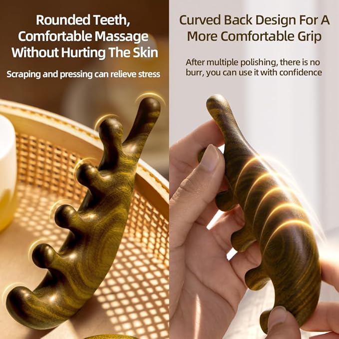 Multi-Functional Gua Sha Tool for Face & Body, Green Sandalwood Scalp Massager Hair Growth, Lymphatic Drainage, Head Massage Comb, Guasha Tool for Stress Relief and Face Lifting