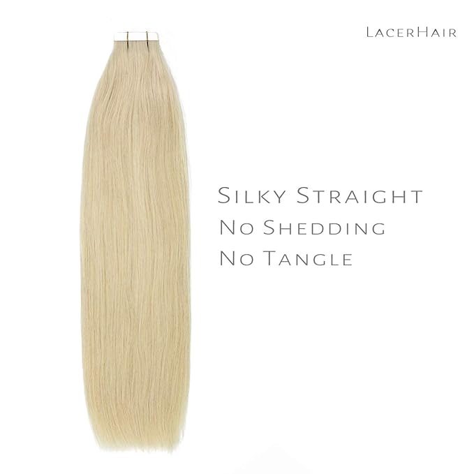 Lacer Tape in Hair Extension Human Hair Natural Dip Dyed Light Platinum Blonde Invisible PU Skin Weft 100% Human Hair Extensions Tape ins Double Sided Weft 50g 20pcs/set 20 inch