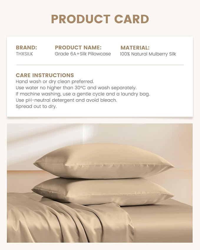 THXSILK Set of 2 100% Mulberry Silk Pillowcase for Hair and Skin Health, Soft Breathable and Smooth Pillowcases with Hidden Zipper, Both Sides Premium Grade 6A+ Silk, Standard 20"x26", Taupe