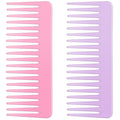 Wide Tooth and Large Detangling Comb Set for Long, Curly, Wet Hair - No Handle Styling, Shampoo & Detangling Combs (2 Pieces - Pink, Purple)