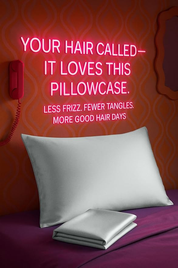 BLISSFORD Satin Pillowcase with Zipper, for Hair and Skin Care, Feels Soft and Cool Like a Silk Pillowcase, Satin Pillow Cases 2 Pack, Slik Pillow Cover, Silver Grey - Queen Size, Set of 2