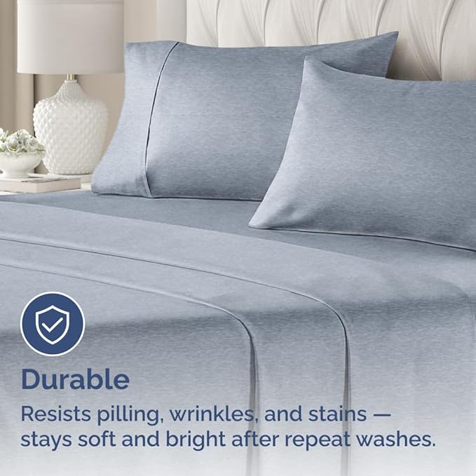 Queen Pillow Cases Set of 4 - Ultra Soft Hotel Quality Pillowcase Covers - Comfy, Cozy & Wrinkle Free - Shrinkage and Fade Resistant - Machine Washable Pillow Protectors - 4 Piece Set - Heathered Blue