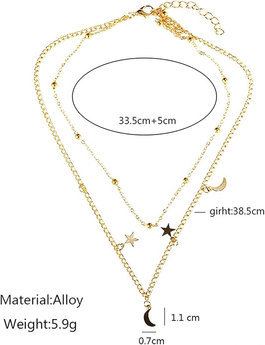 Boho Star Moon Necklace Choker Gold Layered Star Choker Necklace Crescent Moon Necklace Celestial Necklace Chain Festival Jewelry for Women and Girls