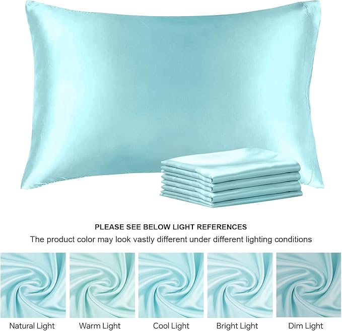 BEDELITE Satin Pillowcase for Hair and Skin, Super Soft Similar to Silk Pillow Cases 4 Pack with Envelope Closure, Cooling Pillowcases for Women Men (20"x36" King Size, Blue)