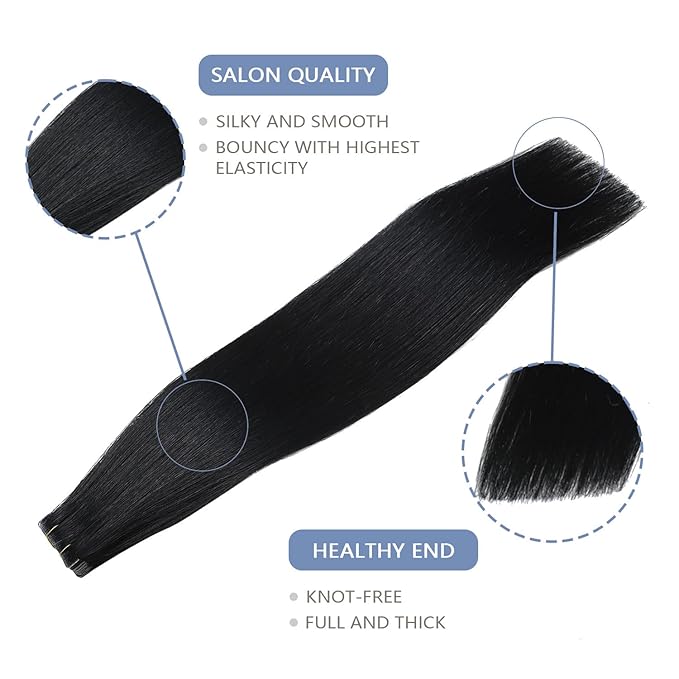 COOKAYU Invisible Tape in Hair Extensions, 14 Inch 30g 20pcs Jet Black Seamless Straight Invisible Extensions Human Hair Invisi Edge Tape ins