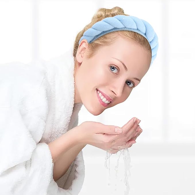 Spa Headbands for Women Skincare Headband for Washing Face Make Up Hair Band Terry Cloth Head Band Pink Blue Puffy Face Wash Headbands for Women Girls