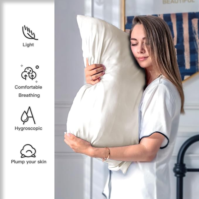 Silk Pillow Cases 2 Pack Soft Breathable and Sliky King Size Pillow Cases Set of 2,Natural Mulberry Satin Silk Pillowcase with Hidden Zipper for Hair and Skin (Beige,20"X 36",2pcs)