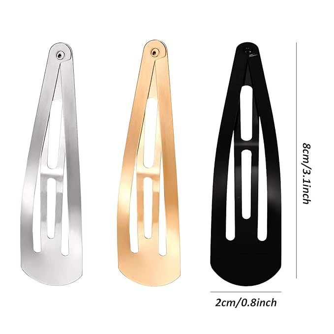 WILLBOND 30 Pieces 3.1 Inch Large Metal Snap Hair Clips Nonslip Barrettes Women Hair Accessories(Gold, Silver, Black)