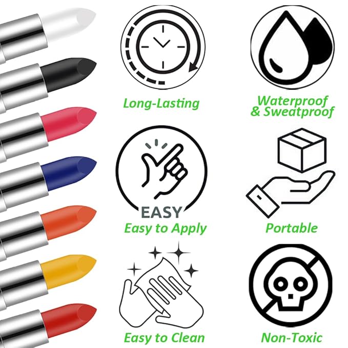 Mysense Face Body Paint Stick Set, Eye Black Stick for Football Baseball Softball Lacrosse, St Patricks Day Accessories, Body Paint for Halloween Cosplay Grinch Costume Makeup (Dark Green+Yellow)